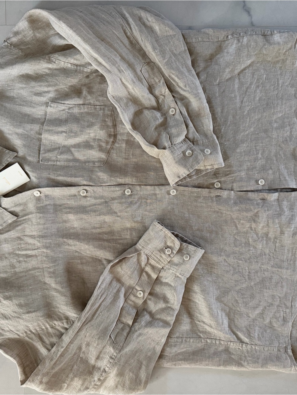 Aritzia Beige Linen Button-Down Shirt